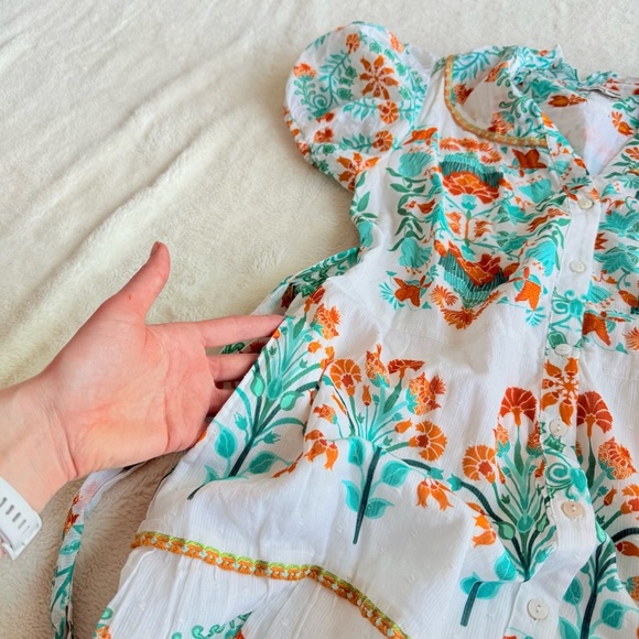 Celina Moon Pippa Floral White Orange Green Short Sleeve Midi Dress M - Picture 9 of 11